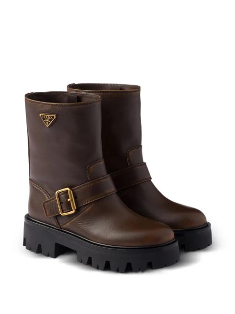 Prada buckle-fastening platform boots - Brown