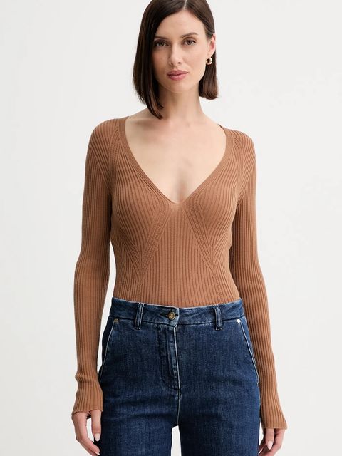 Twinset sweter wełniany damski kolor brązowy lekki 252TT3110 - zdjęcie produktu nr 1