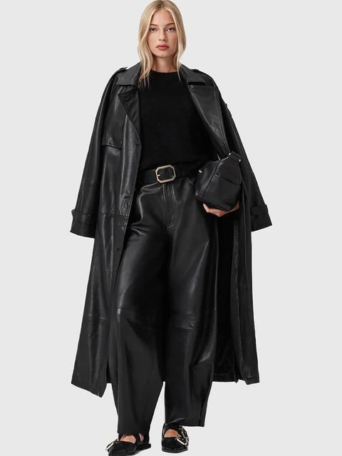 AllSaints płaszcz skórzany REED kolor czarny W004LD