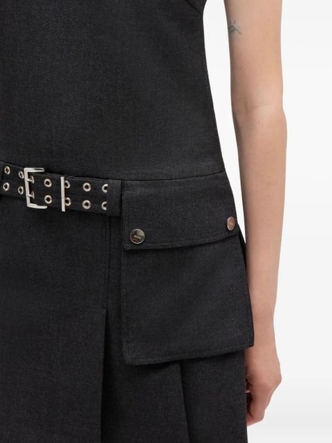 GANNI belted pocket mini dress - Grey