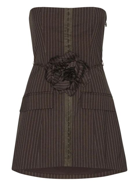 ROTATE BIRGER CHRISTENSEN pinstripe rose-embellished mini dress - Brown - zdjęcie produktu nr 1