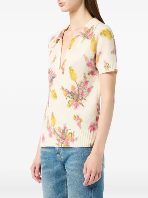 Blumarine wingtip-collar floral-print top - Neutrals