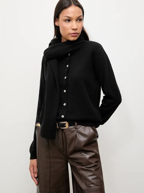 Answear.LAB kardigan z wełny merino z szalem damski kolor czarny lekki - zdjęcie produktu nr 1