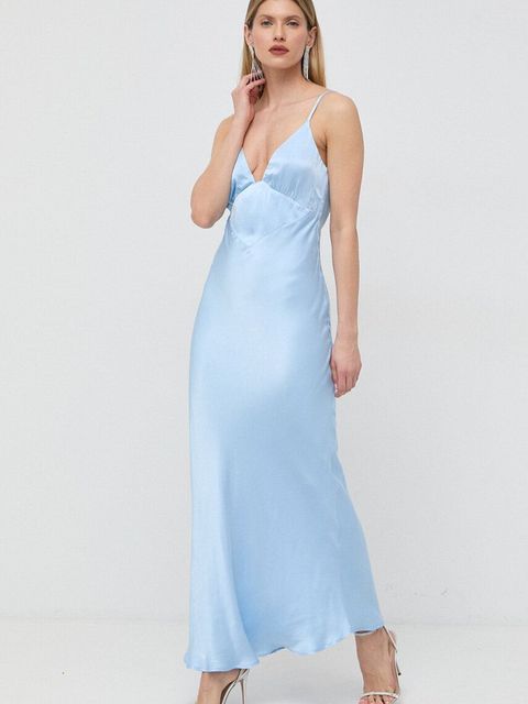 Bardot sukienka kolor niebieski maxi rozkloszowana - zdjęcie produktu nr 1