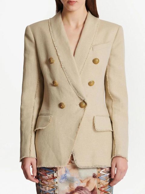 Balmain double-breasted fray-trimmed blazer - Neutrals