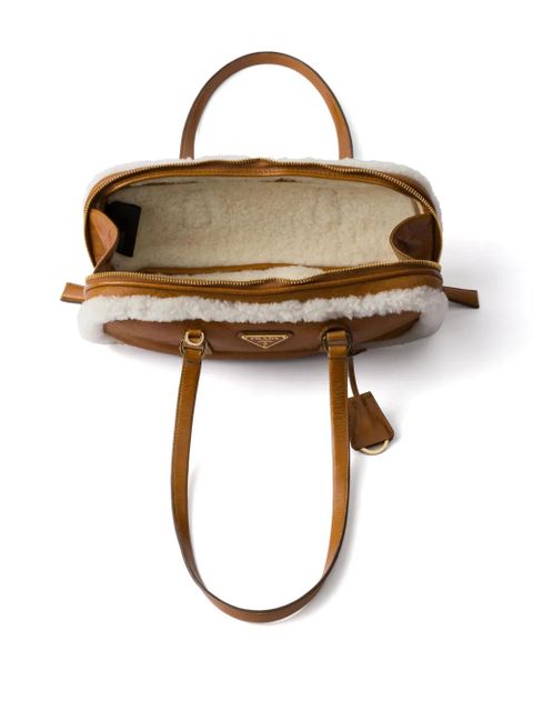 Prada medium shearling leather tote bag - Brown