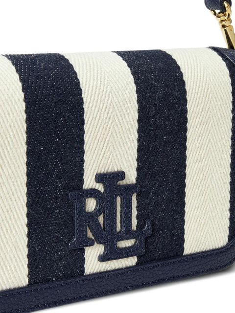 Lauren Ralph Lauren striped logo-plaque shoulder bag - Blue