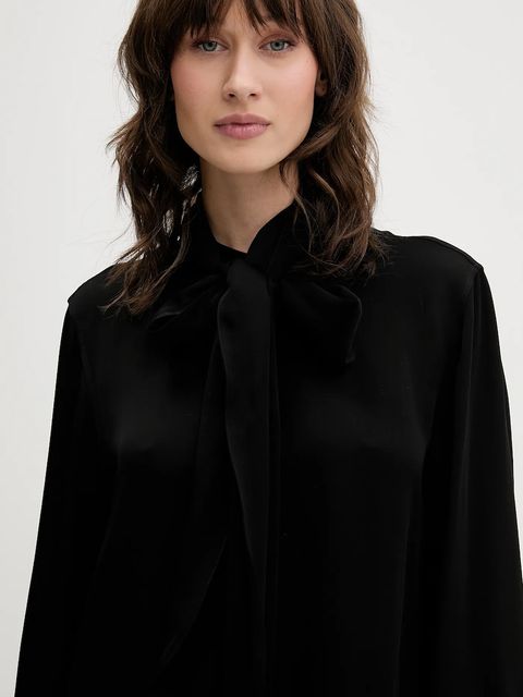 HUGO koszula damska kolor czarny regular z wiązanym dekoltem 50550779