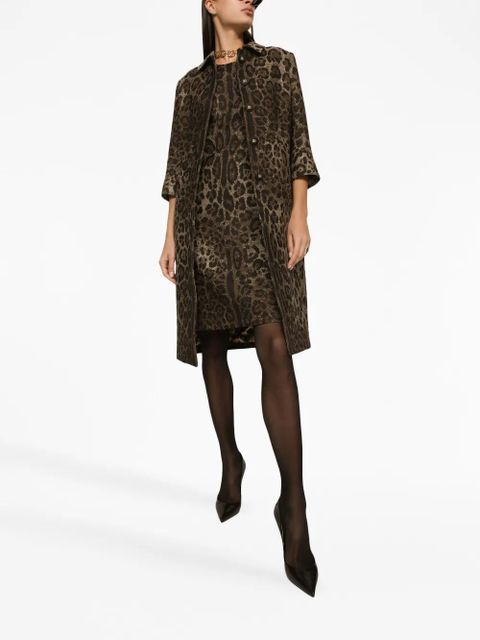 Dolce & Gabbana leopard-jacquard mid-length dress - Brown