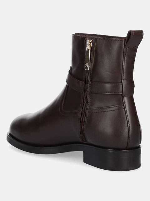 Tommy Hilfiger botki skórzane TH BUCKLE RIDING LEATHER BOOTIE damskie kolor brązowy na płaskim obcasie FW0FW08781 - zdjęcie produktu nr 2