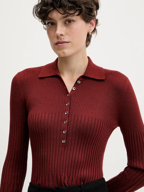 Sisley sweter z dodatkiem wełny damski kolor czerwony lekki 1QNQL300E