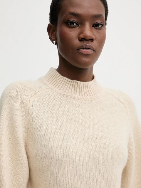 Sessun sweter wełniany damski kolor beżowy z półgolfem 25109005