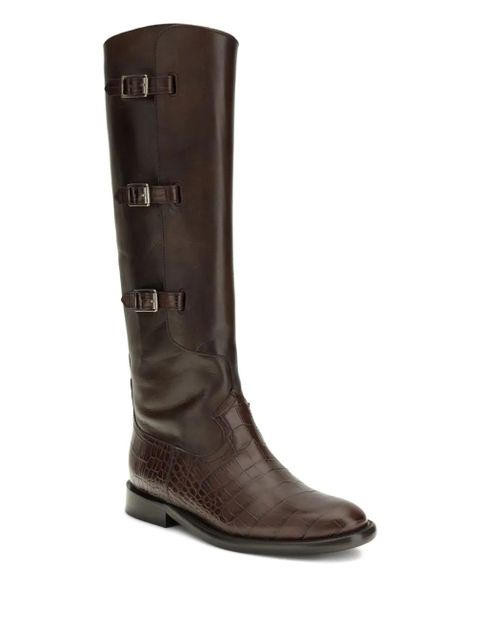 Paris Texas Montana crocodile-embossed buckle boots - Brown