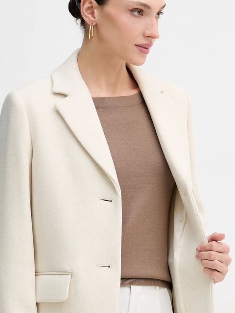 Sisley płaszcz wełniany kolor beżowy przejściowy 2JJYLN04N