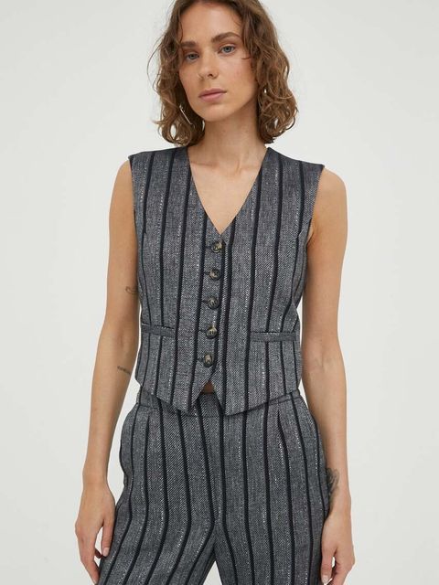 Day Birger et Mikkelsen kamizelka z domieszką lnu kolor szary jednorzędowa - zdjęcie produktu nr 1