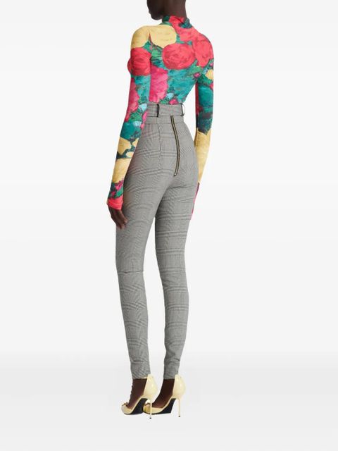 Balmain check-pattern belted trousers - Grey