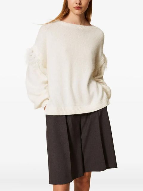 TWINSET feather-trim sweater - White - zdjęcie produktu nr 1
