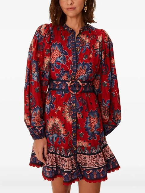 FARM Rio floral-pattern belted mini dress - Red - zdjęcie produktu nr 1