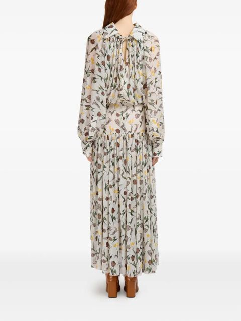 Marni floral-print ruffled dress - White