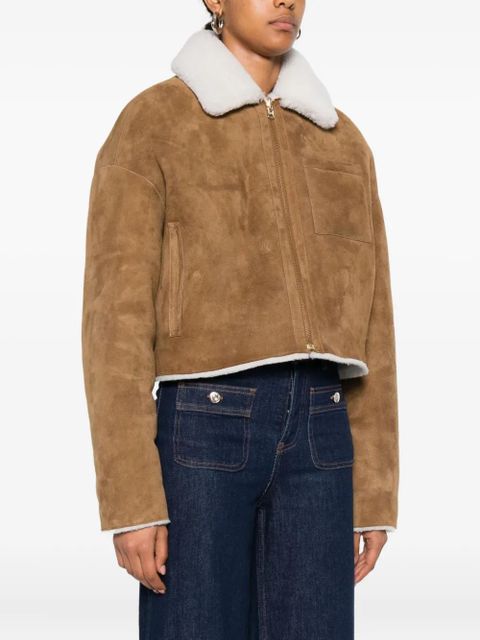 Maje shearling-collared jacket - Brown