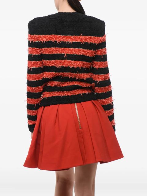 Balmain striped button-embellished cardigan - Red