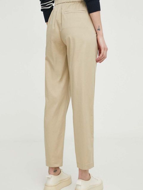 Marc O'Polo spodnie damskie kolor beżowy proste high waist 402023110303