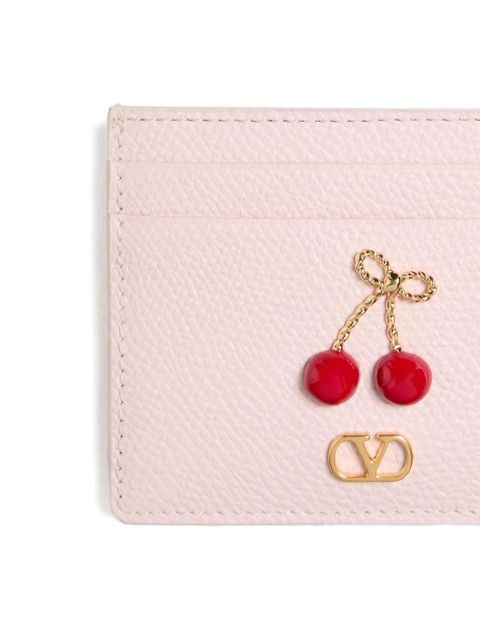 Valentino Garavani cherryfic-embellished leather cardholder - Pink