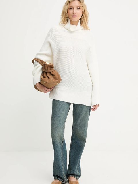 Answear.LAB sweter z kaszmirem damski kolor beżowy z golfem - zdjęcie produktu nr 2