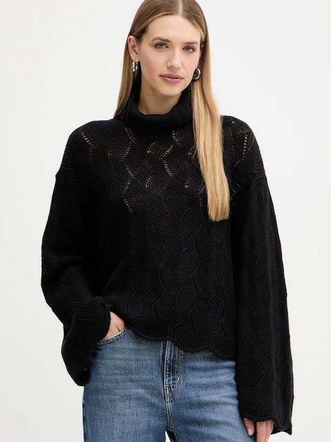 Twinset sweter z dodatkiem wełny damski kolor czarny ciepły z golfem 252TT3424 - zdjęcie produktu nr 1