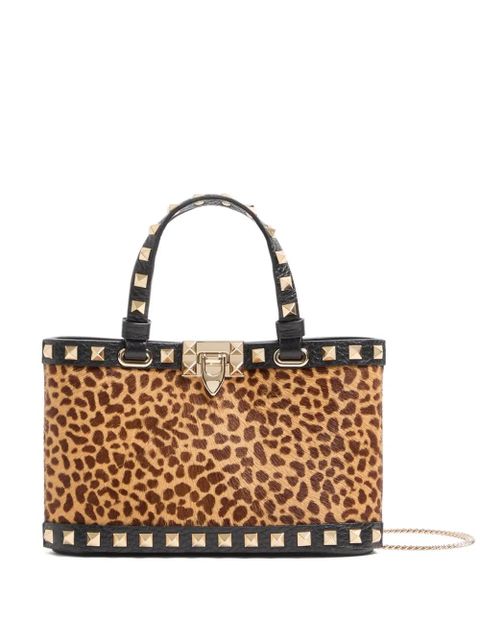 Valentino Garavani mini Rockstud shopping bag with animal print - Brown - zdjęcie produktu nr 1