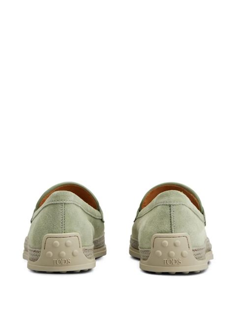 Tod's rafia-trimmed suede loafers - Green