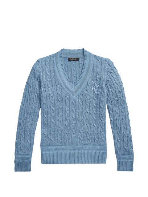 Lauren Ralph Lauren cable-knit V-neck sweater - Blue - zdjęcie produktu nr 1
