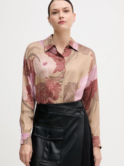 Sisley koszula damska kolor beżowy relaxed z kołnierzykiem klasycznym 5IBNLQ07F - zdjęcie produktu nr 1