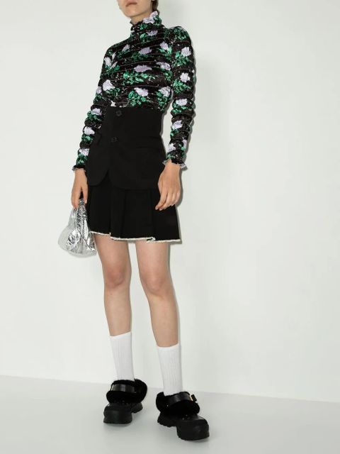 SHUSHU/TONG pleated raw-hem skirt - Black