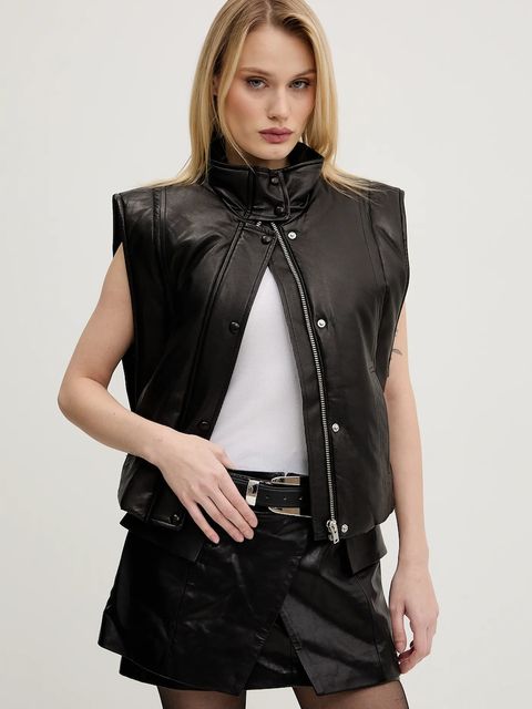 IRO bezrękawnik skórzany damski kolor czarny przejściowy WP137DARIO - zdjęcie produktu nr 1