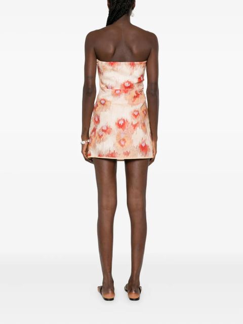 SIR. Fiorella floral-print strapless minidress - Neutrals
