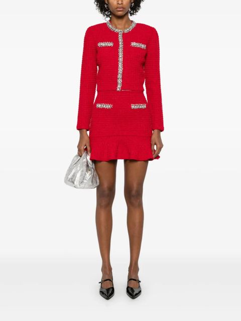 Self-Portrait grid-knit mini skirt - Red