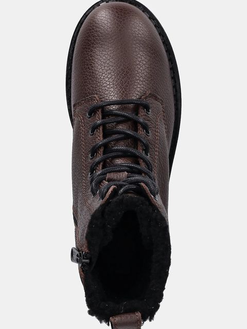 Tommy Jeans botki skórzane TJW URBAN LACEUP BOOT WL damskie kolor brązowy na platformie ocieplone EN0EN02906