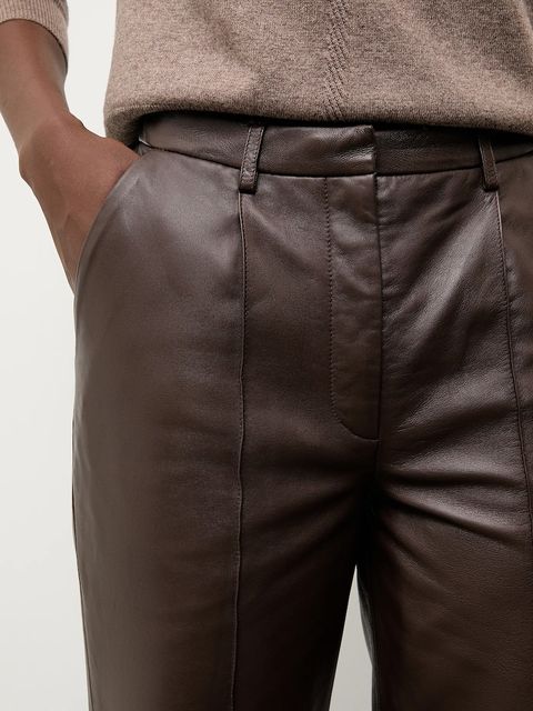 Answear.LAB spodnie skórzane damskie kolor brązowy szerokie high waist