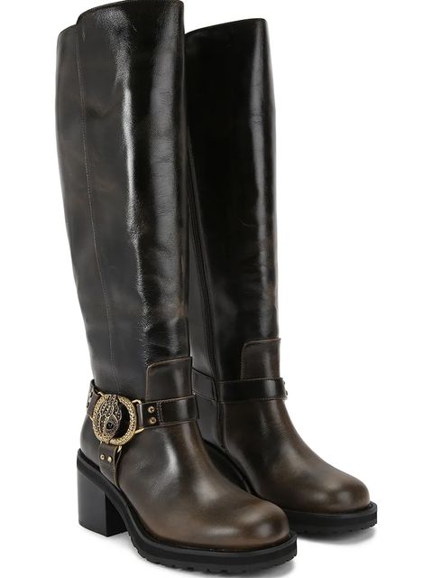 Kurt Geiger London kozaki skórzane Chelsea Mid Knee Biker damskie kolor brązowy na słupku 5028935189 - zdjęcie produktu nr 2