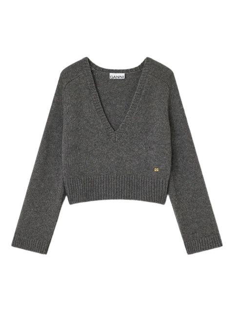 GANNI deep V-neck top - Grey - zdjęcie produktu nr 1