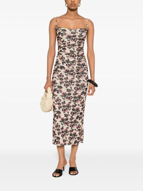 Nanushka floral-print ruched dress - Neutrals