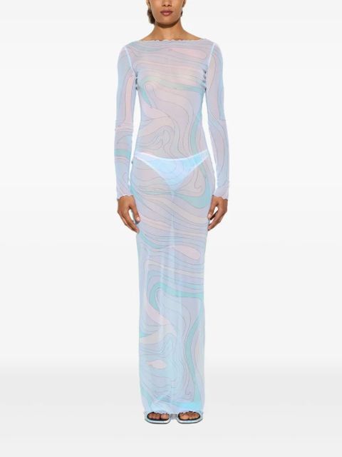 PUCCI marmo-print tulle maxi dress - Blue