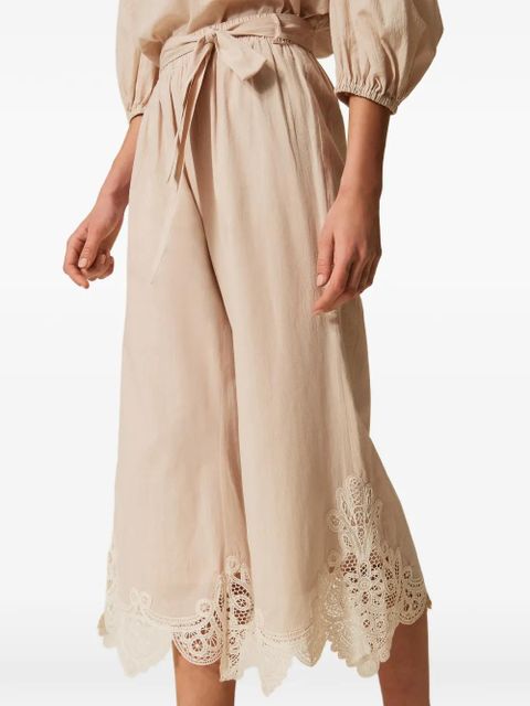 TWINSET lace-trim belted trousers - Neutrals