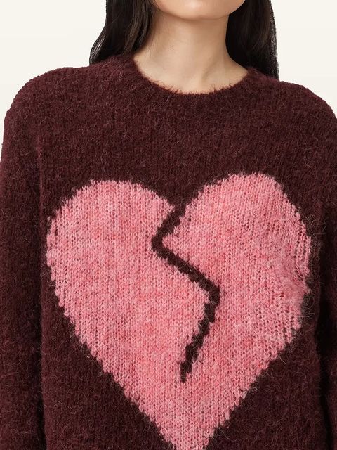 AllSaints sweter z dodatkiem wełny LUVHEART damski kolor czerwony ciepły W078KC