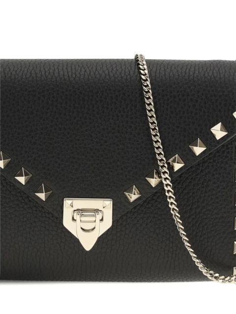 Valentino Garavani small Rockstud leather chain wallet - Black