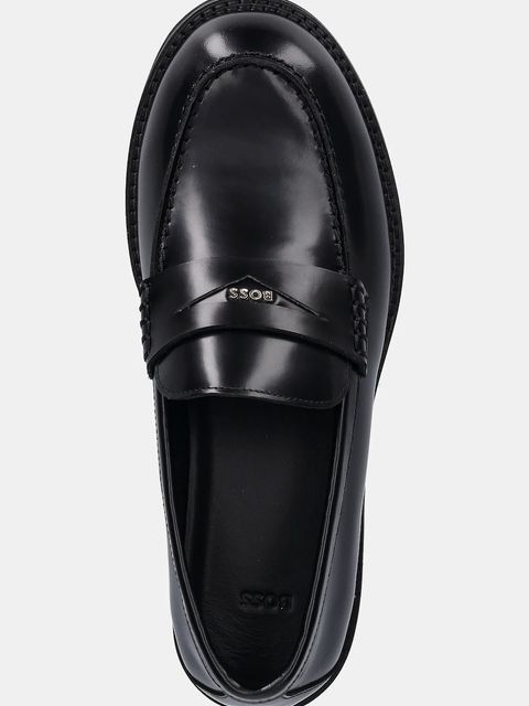 BOSS mokasyny skórzane Eleri damskie kolor czarny na płaskim obcasie 50548761