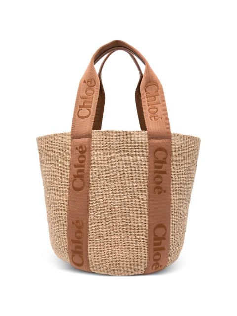 Chloé Large Woody raffia logo tote bag - Neutrals - zdjęcie produktu nr 1