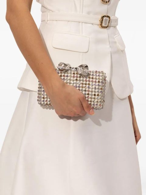 Self-Portrait crystal-embellished bow-detail clutch - White - zdjęcie produktu nr 2