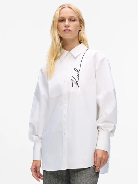 Karl Lagerfeld koszula damska kolor biały relaxed z kołnierzykiem klasycznym A4W11014 - zdjęcie produktu nr 1